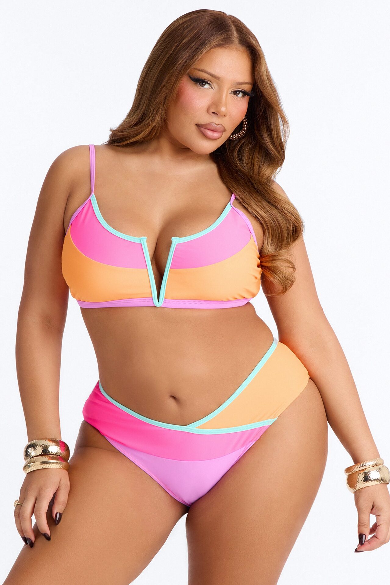 Kourt 2 Piece Geometric Bralette Bikini Set - Multi Color