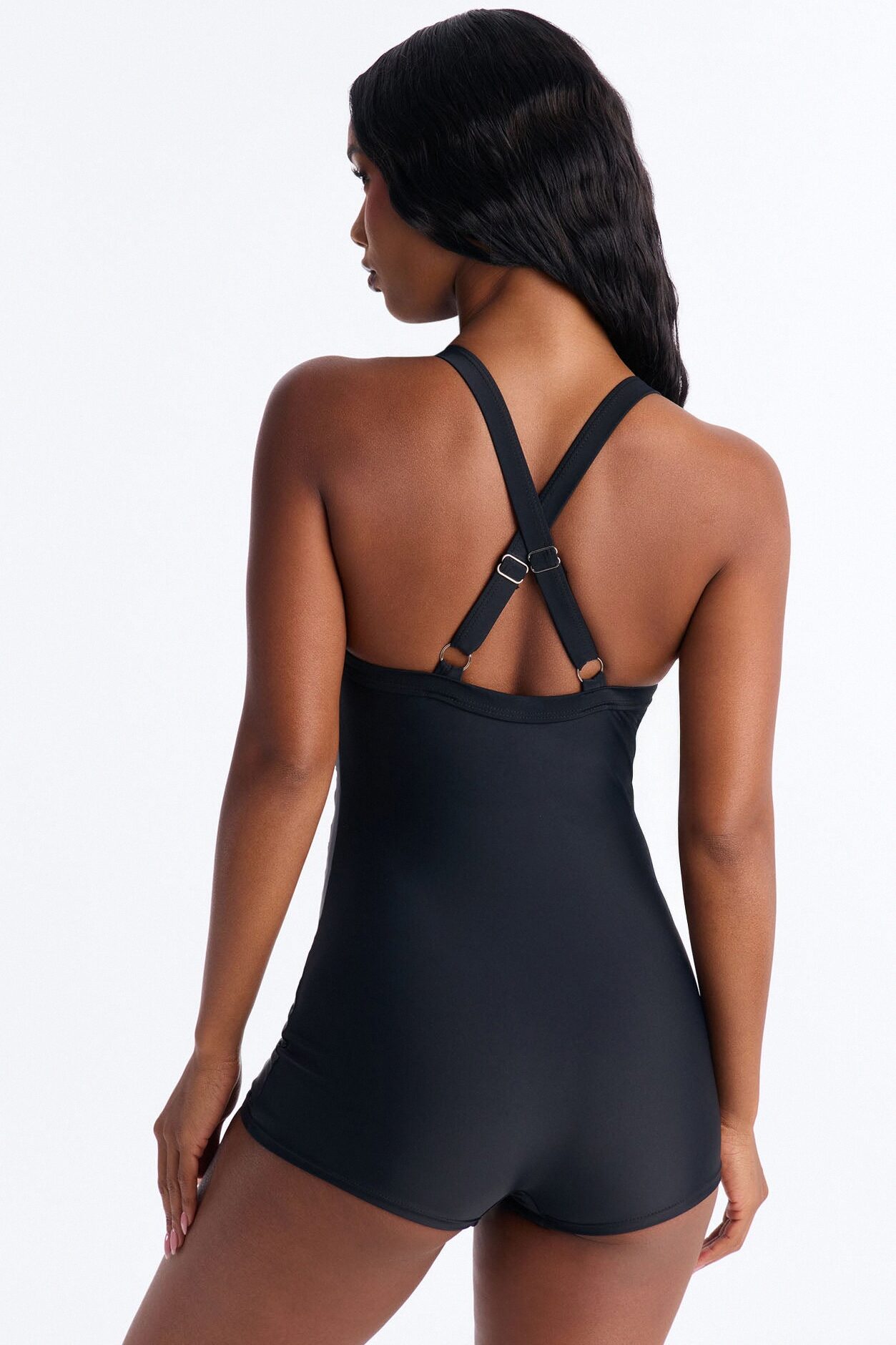 Venus Ruched Romper Swimsuit - Black