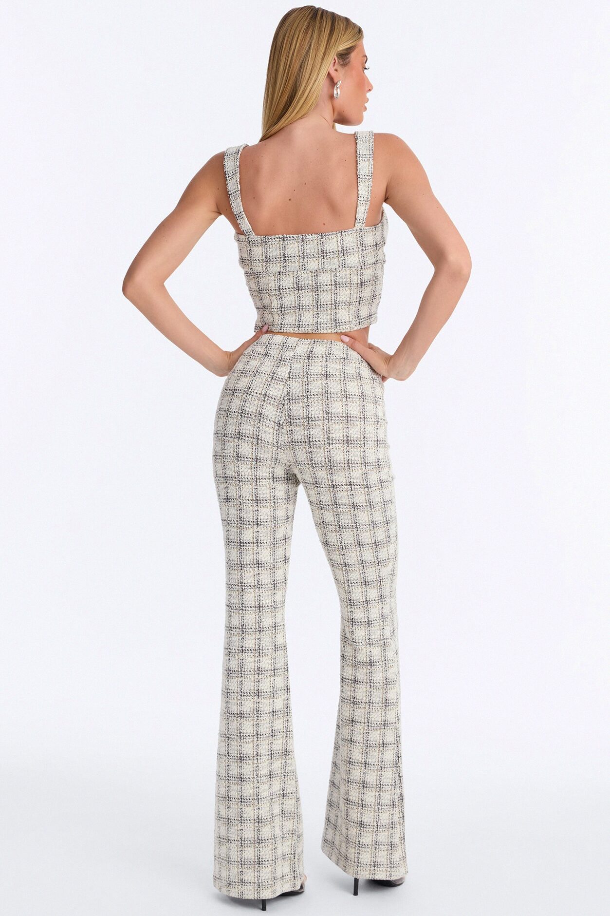 No Shade Knit Tweed Pant Set - White/combo