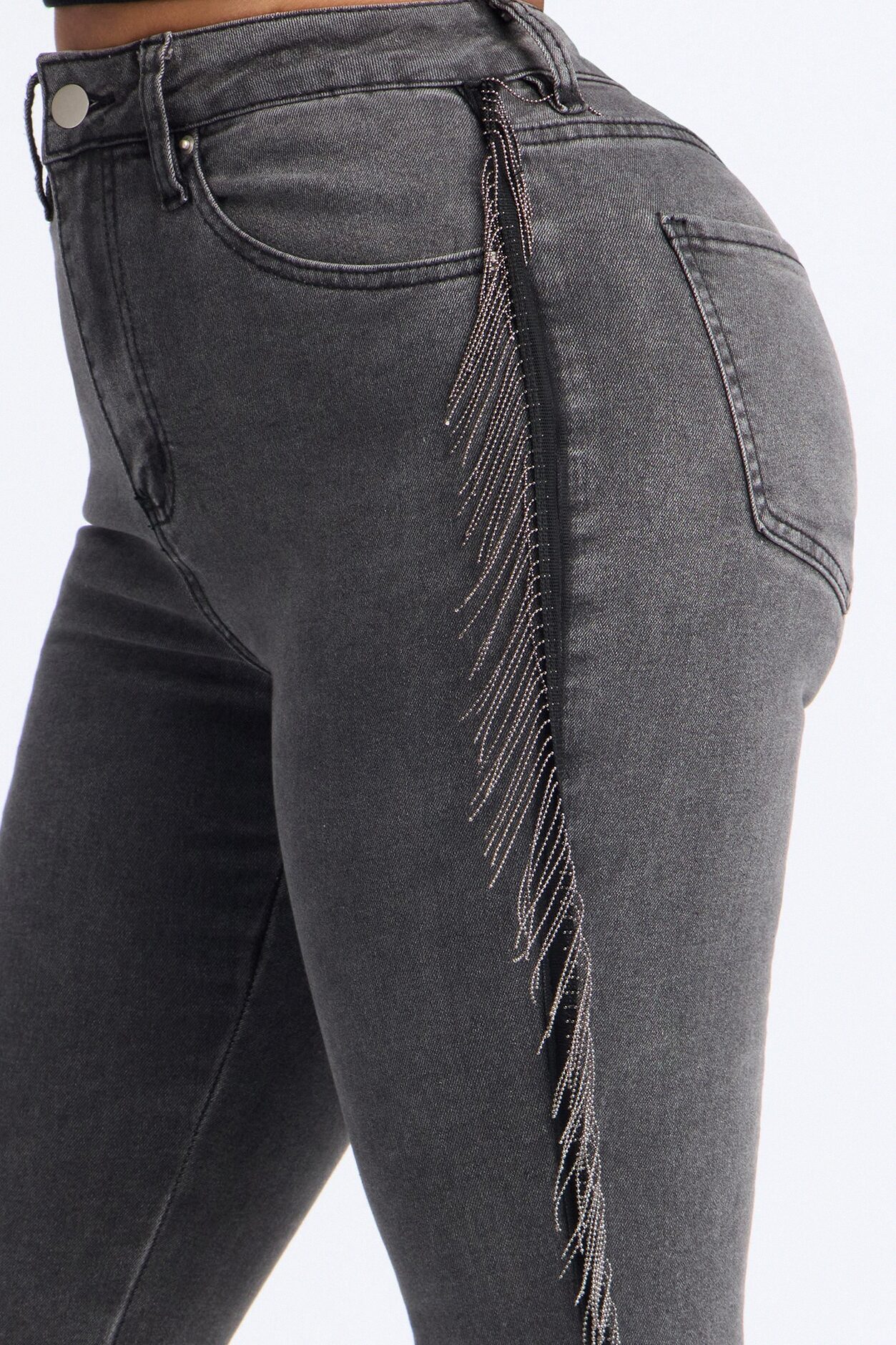 Social Club Fringe Stretch High Rise Skinny Jeans - Black Wash