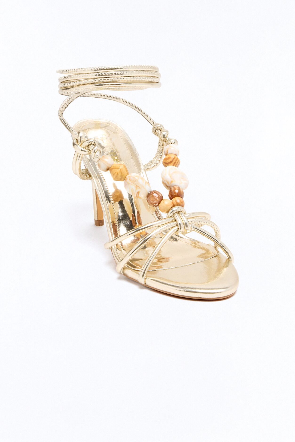 Kosie Beaded Wrap Up Heels - Gold