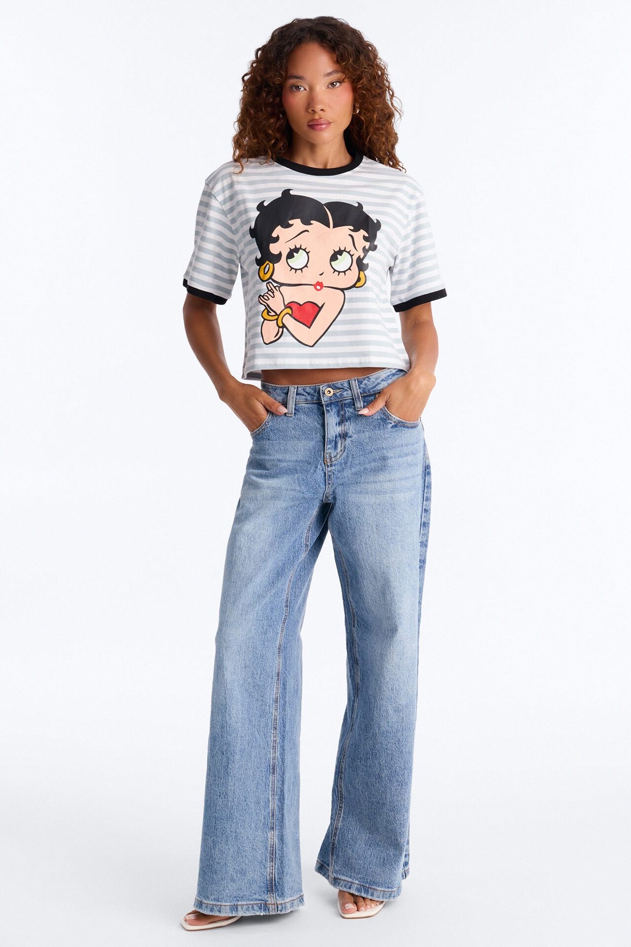 Betty Boop Stripe Crop Tee - Multi Color
