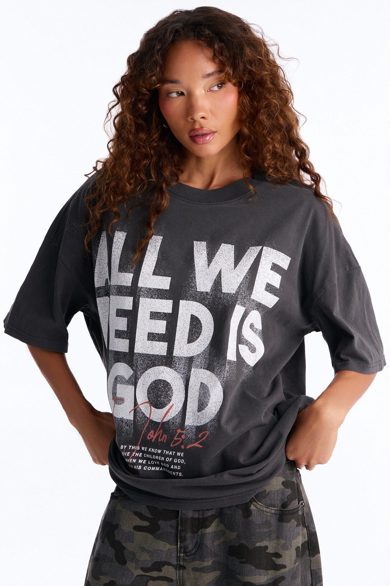 All We Need Is God Washed T-Shirt - Black