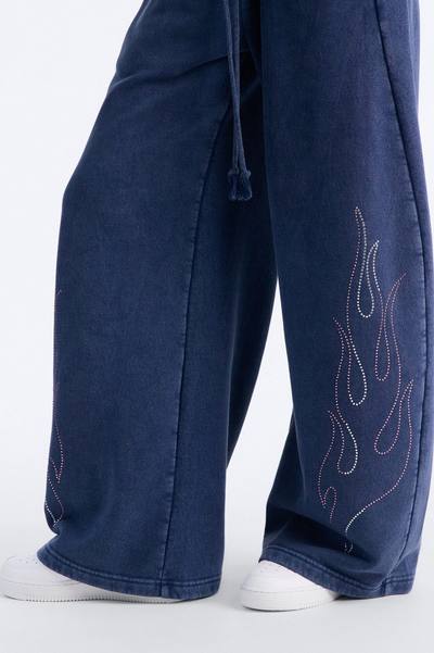 Forever Yours Rhinestone Bodysuit Barrel Pant Set - Blue