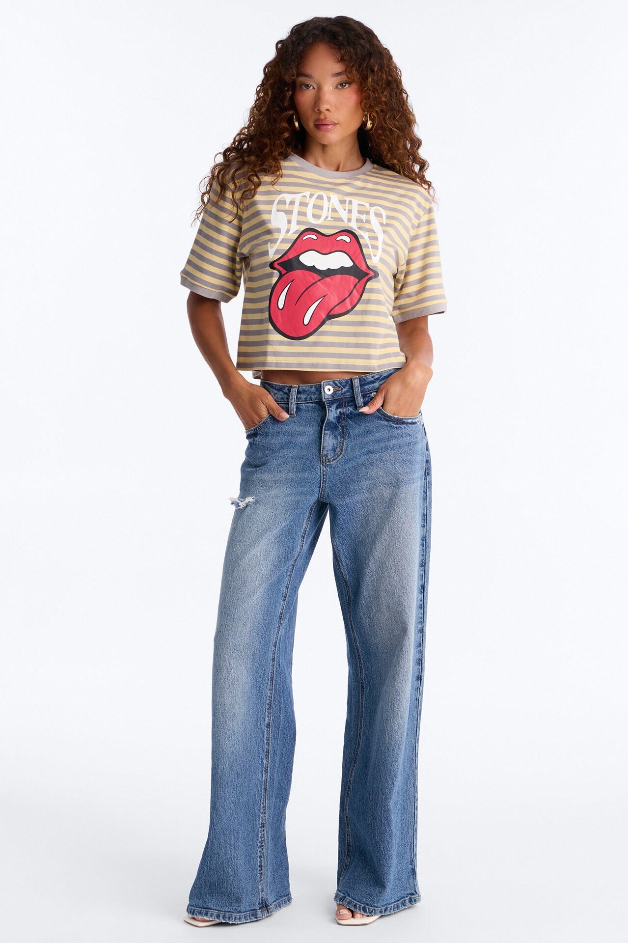 The Rolling Stones Stripe Crop Tee - Multi Color