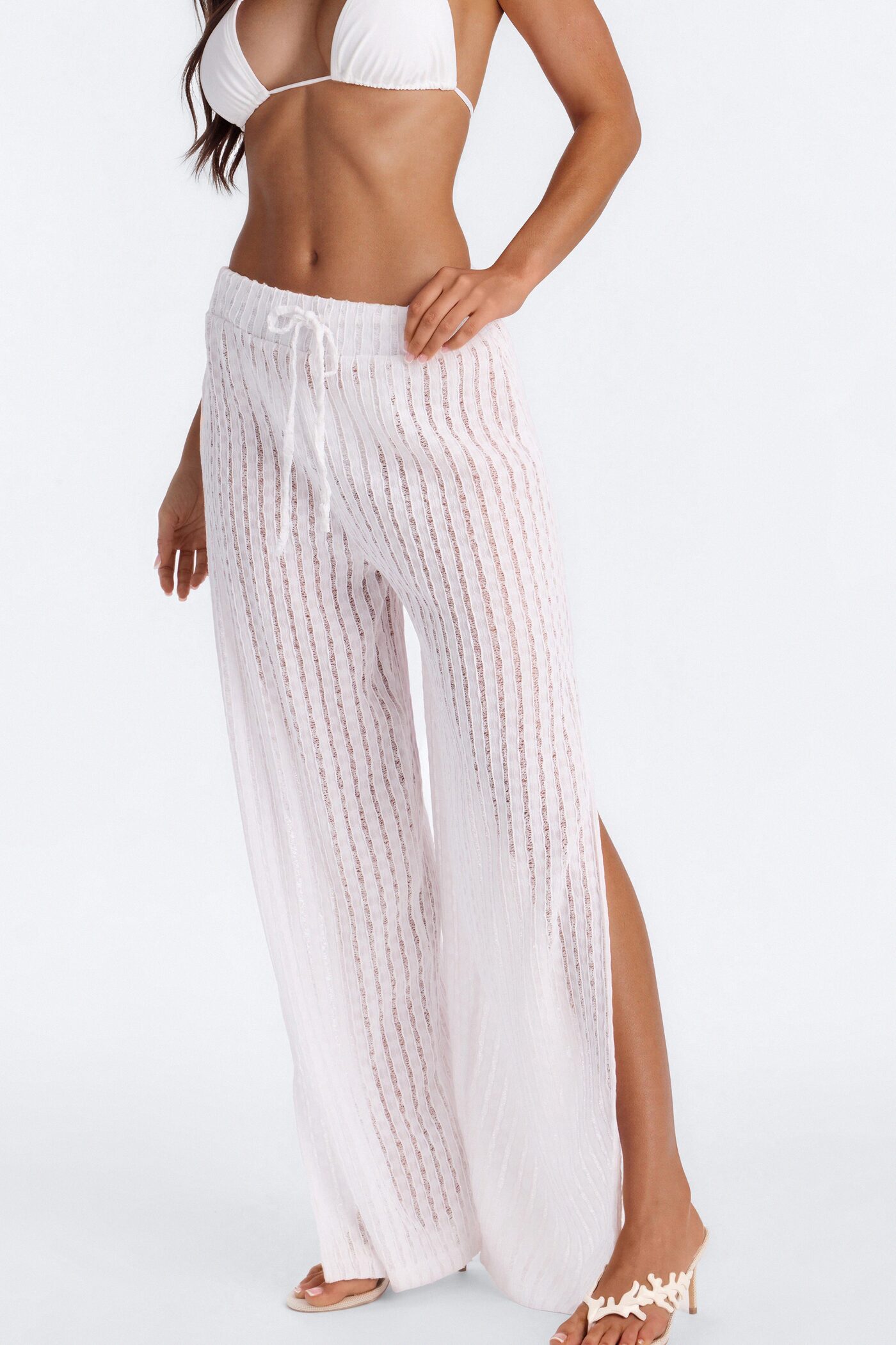 Seaside Vacation Side Slits Cover Up Pants - White