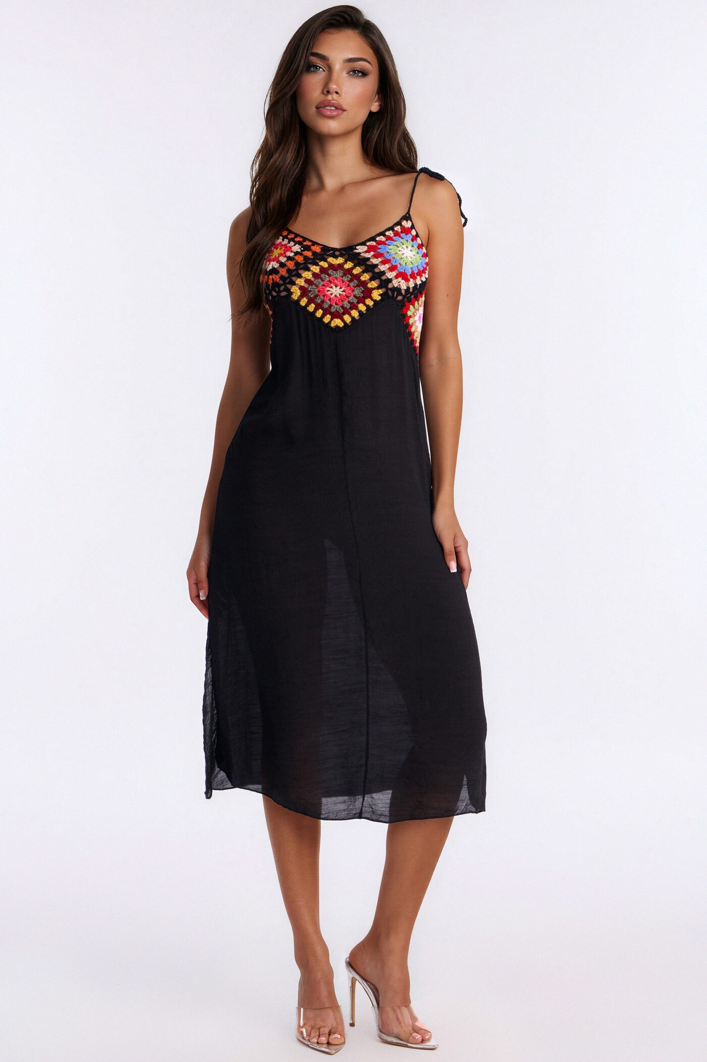 Off To The Pool Shoulder Ties Maxi Swim Cover Up Dress - Multi Color