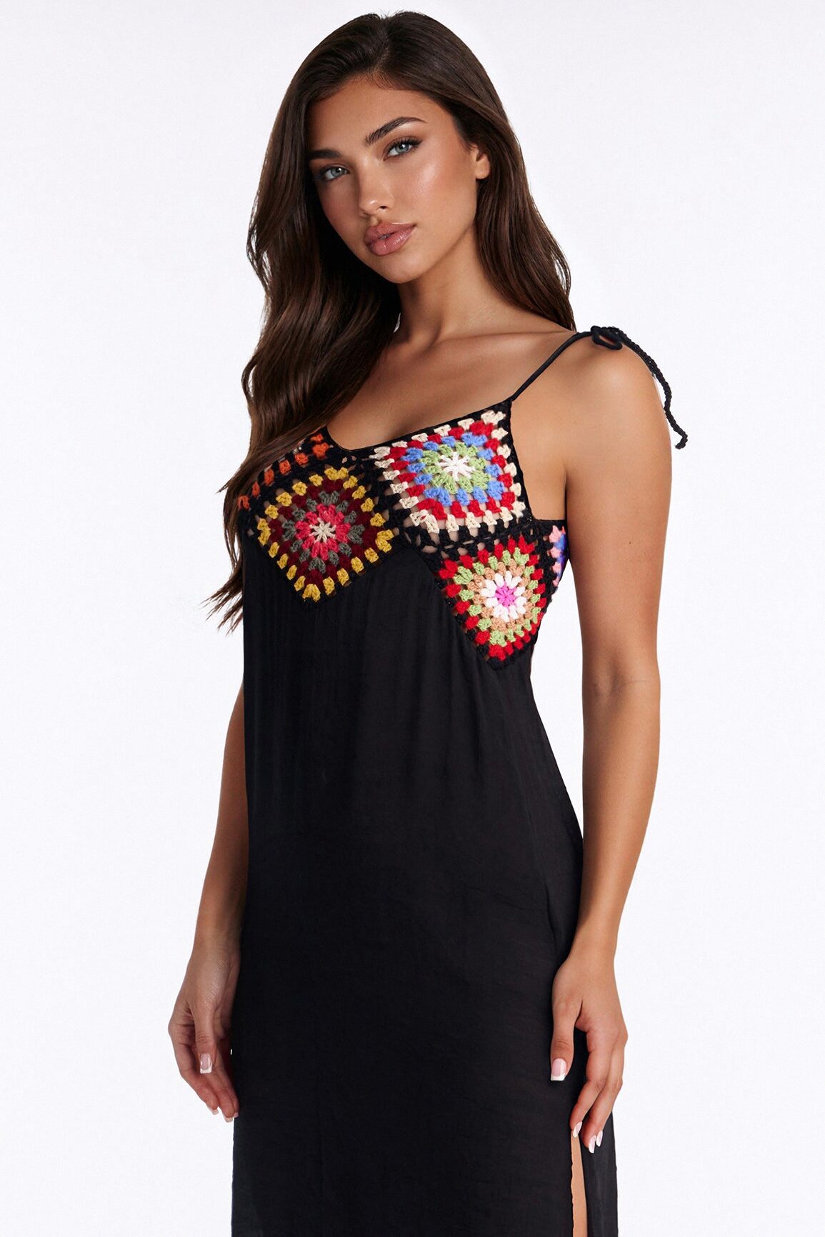 Off To The Pool Shoulder Ties Maxi Swim Cover Up Dress - Multi Color