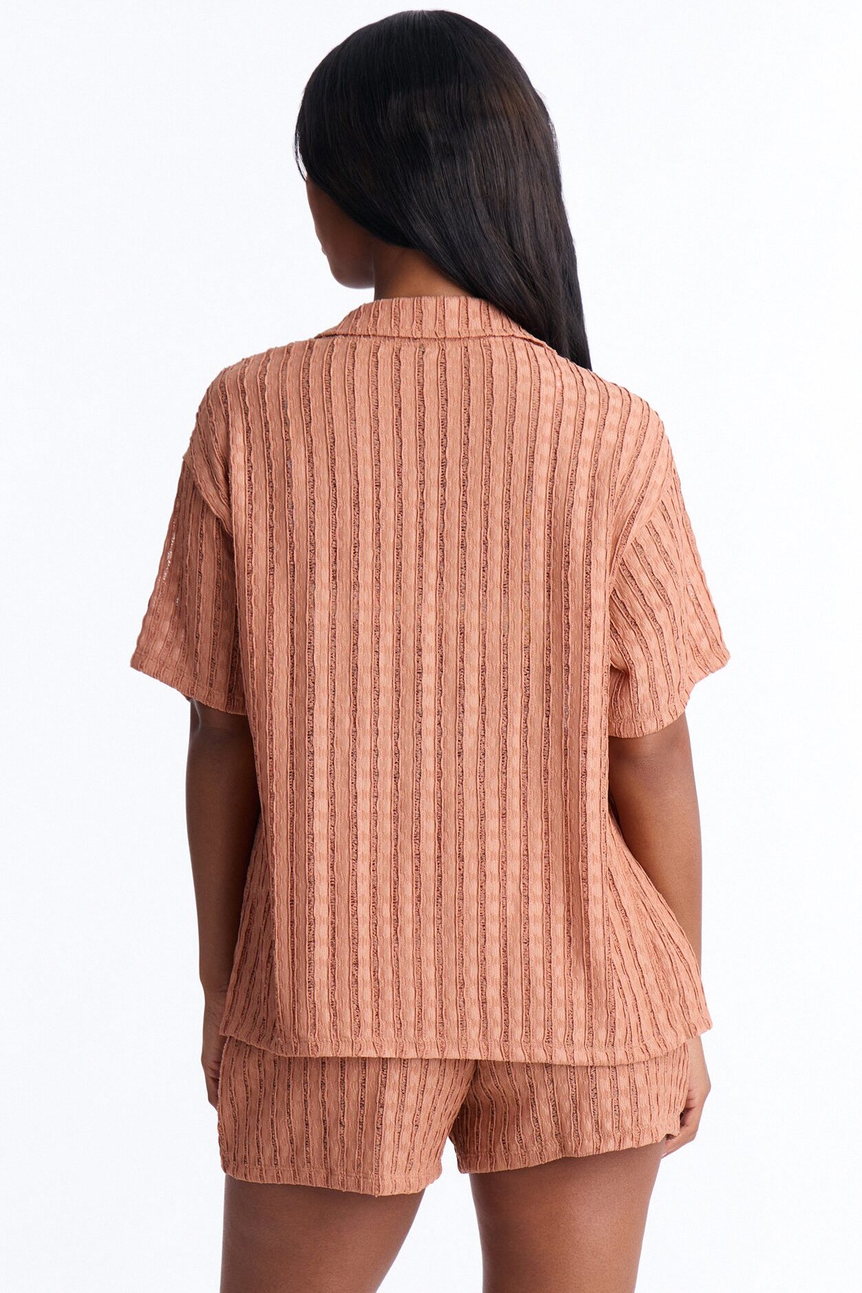 Seaside Vacation Button Up Cover Up Shorts Set - Mocha