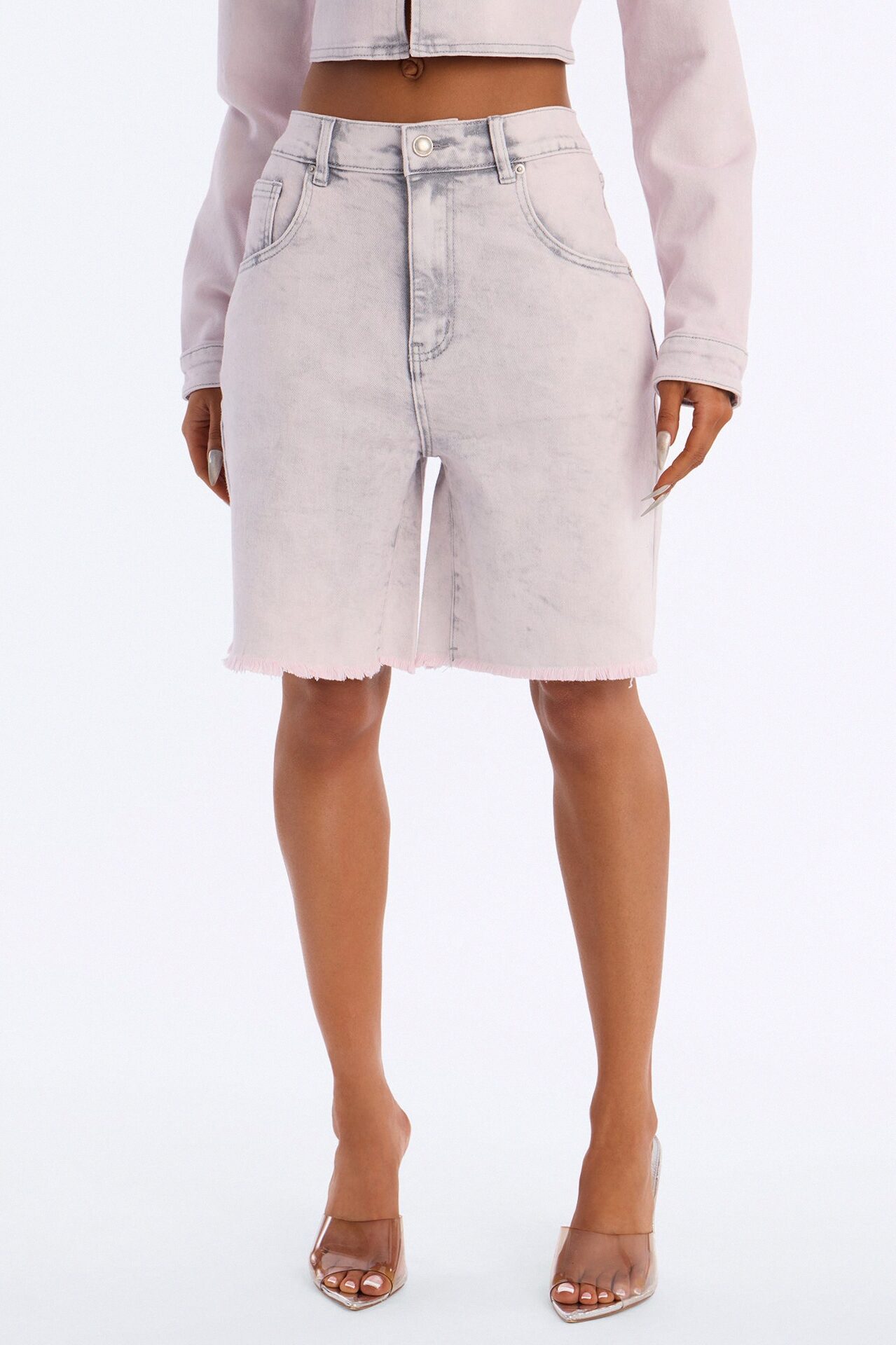 Pink Parade Denim Bermuda Shorts - Pink