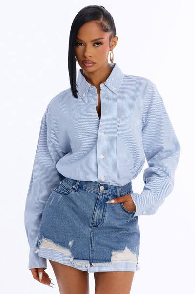 Slay Every Day Striped Collar Mini Dress - Blue/combo