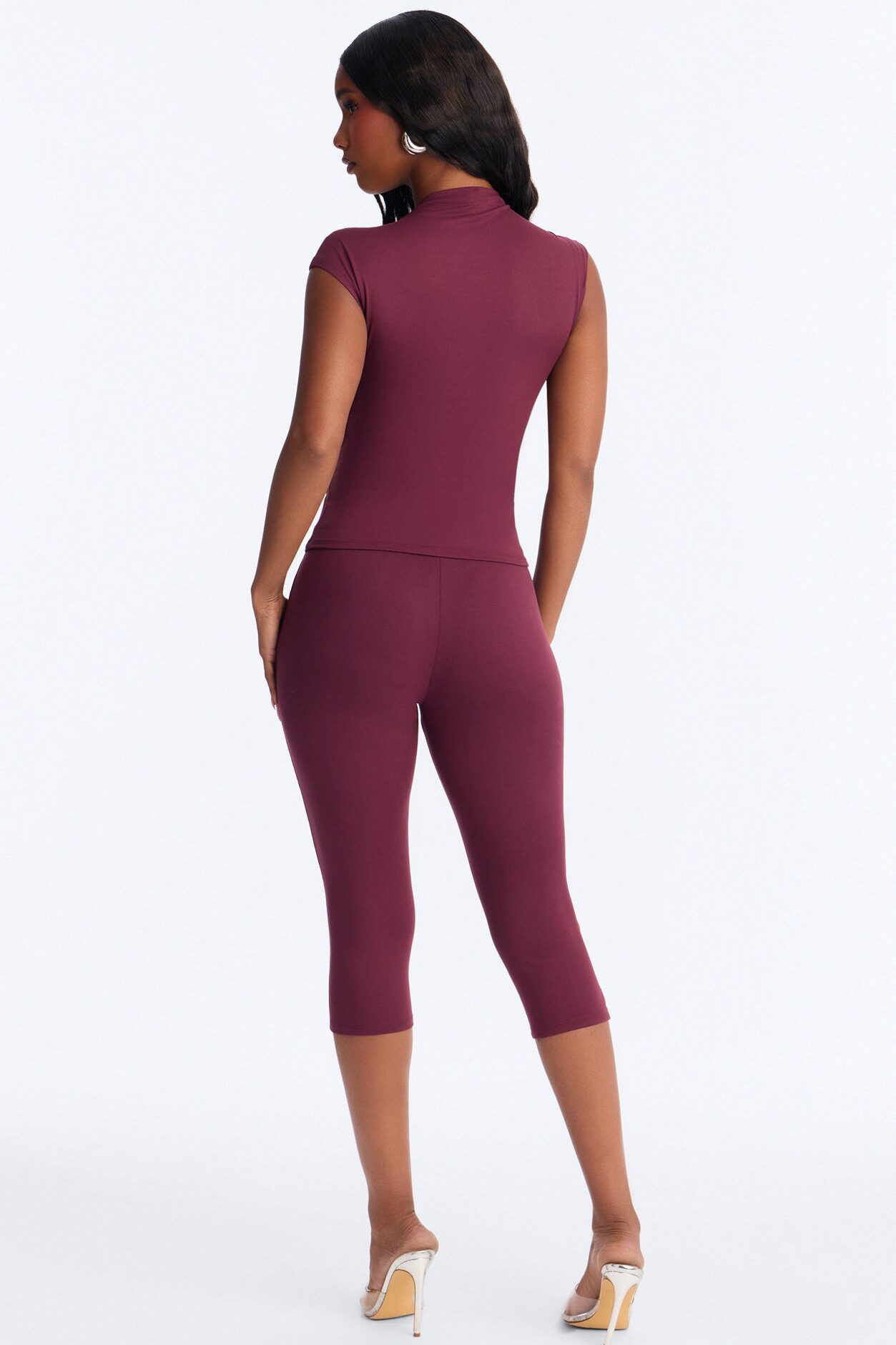 Carly Mock Neck Capri Set - Plum
