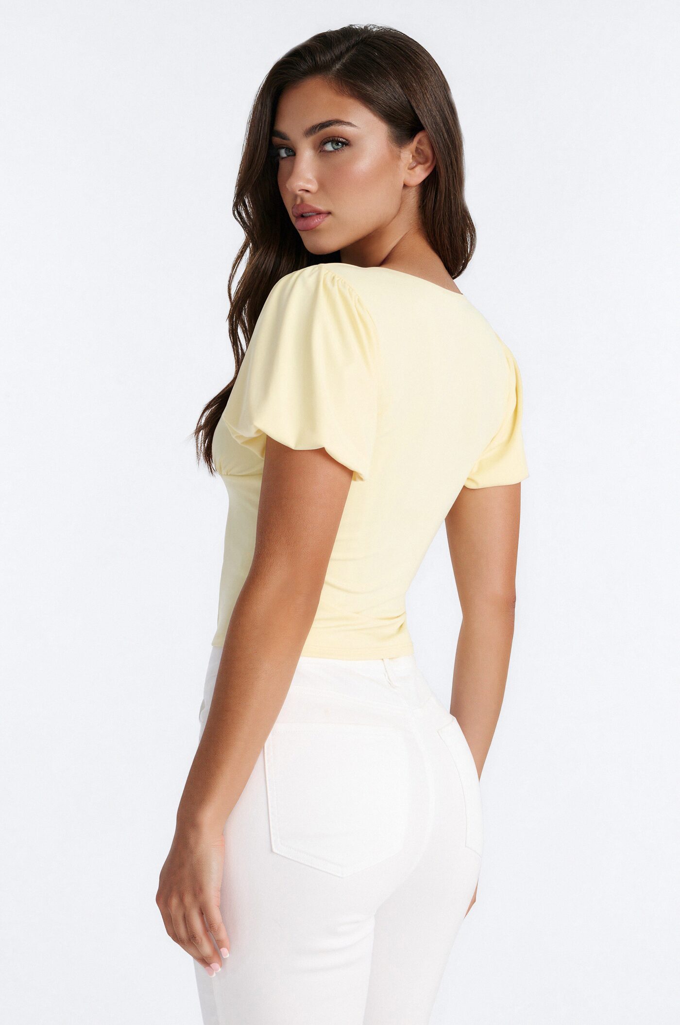 Soft Girl Era Short Puff Sleeve Top - Butter Yellow