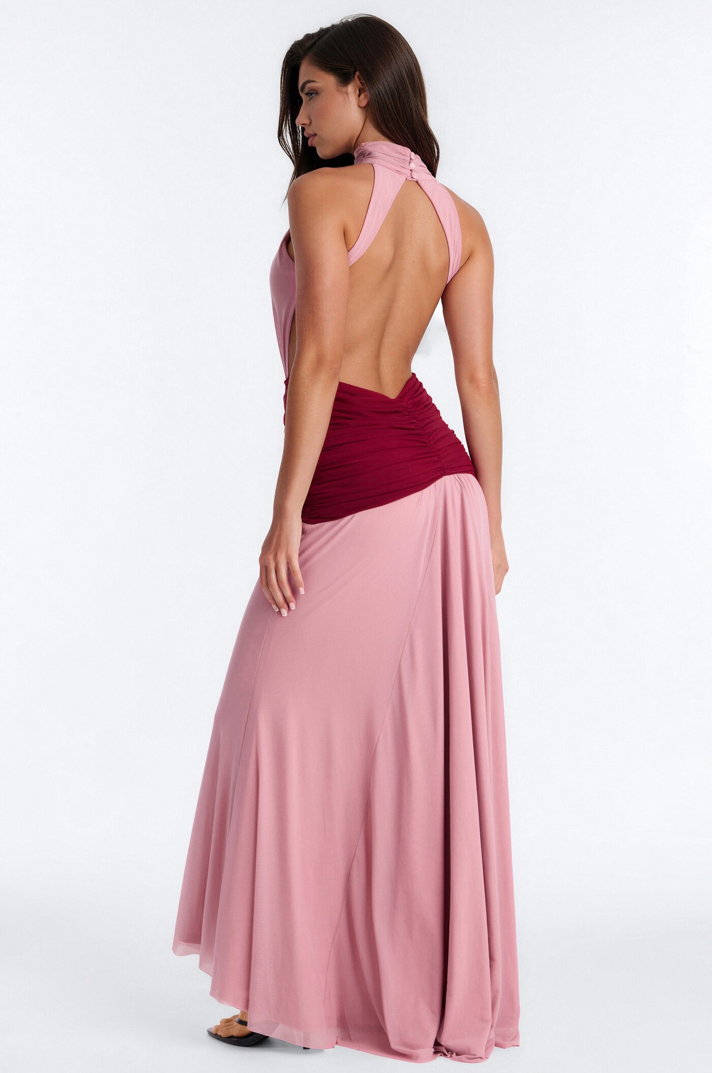 Lorelai Colorblock Backless Maxi Dress - Rose/Combo