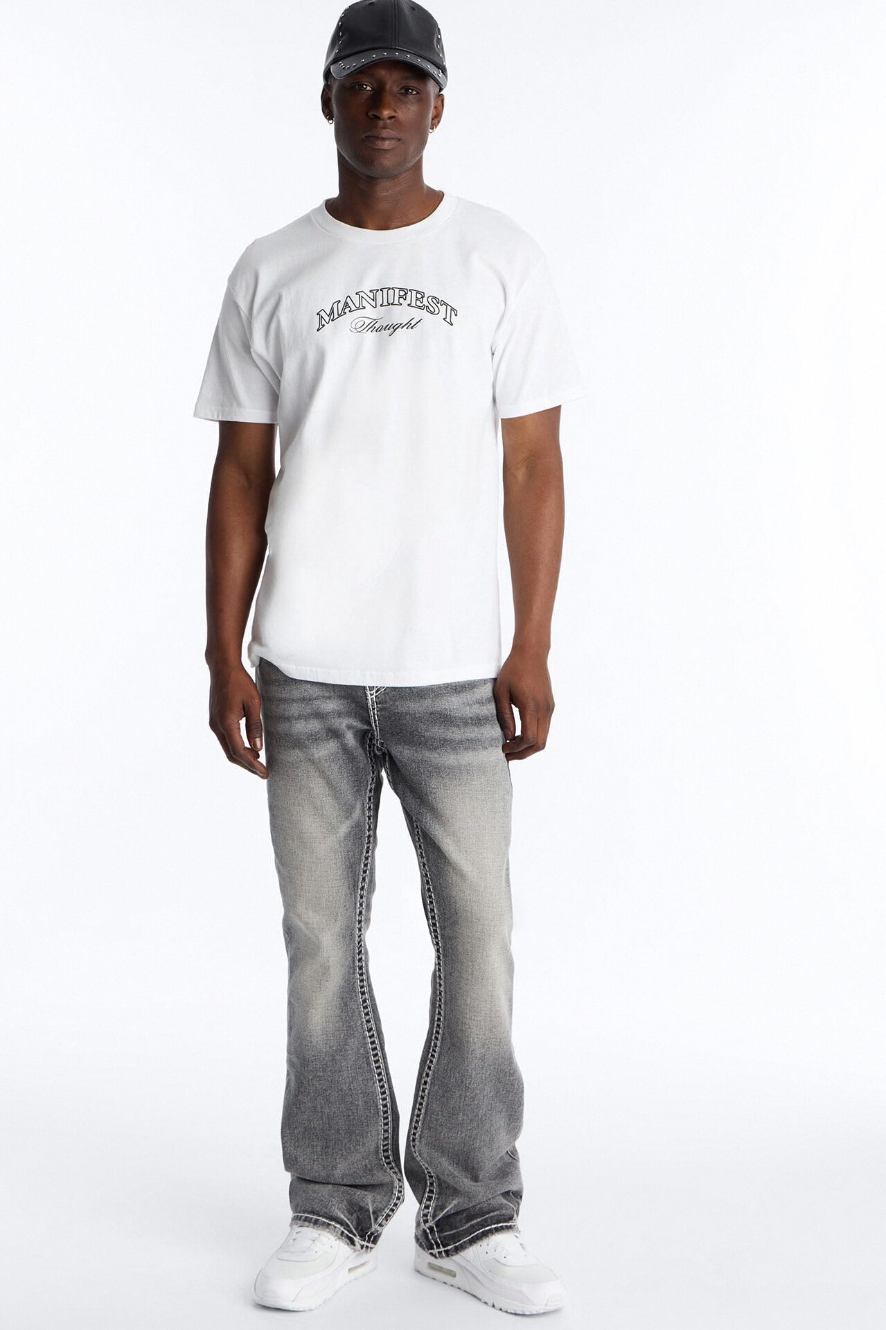 Heavy Stitch Stacked Skinny Flare Jean - Grey