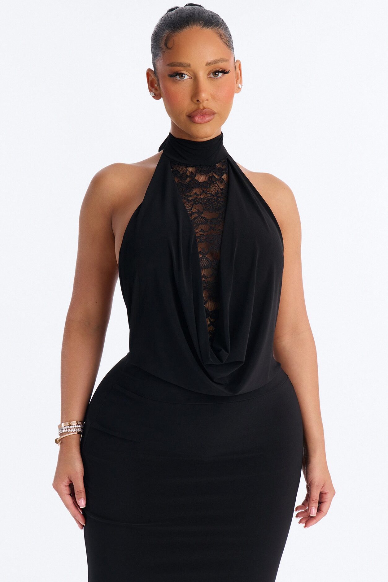 Remi Lace Halter Maxi Dress - Black
