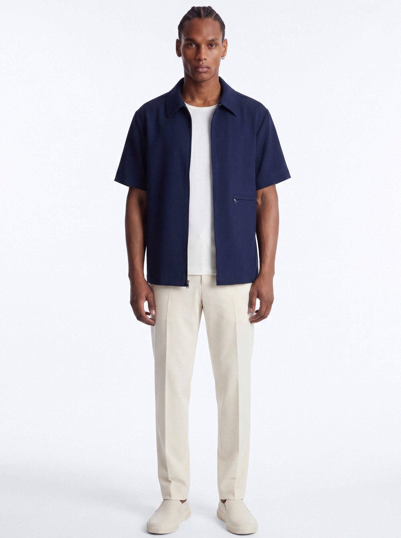 Modern Essential Short Sleeve Zip Collar Shirt - Navy