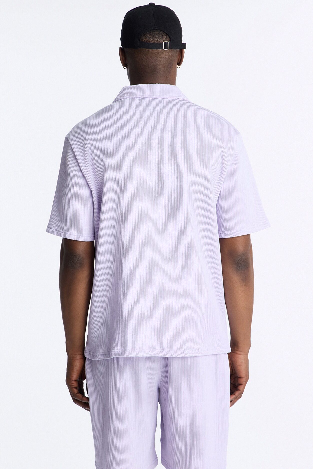 Pure Form Plisse Johnny Collar Polo - Purple