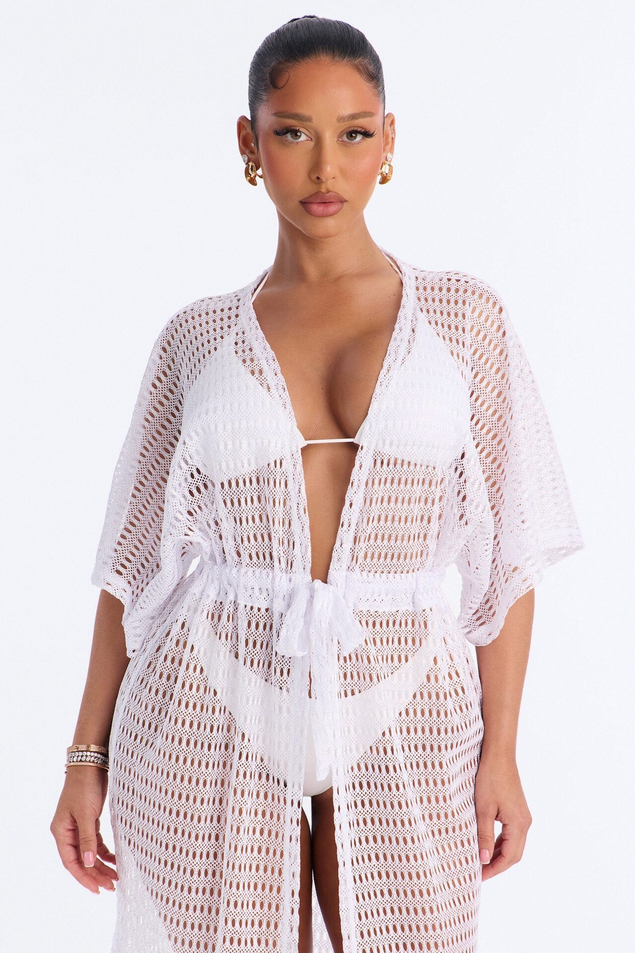 Sunny Shores Metallic Cover Up Maxi Kimono - White