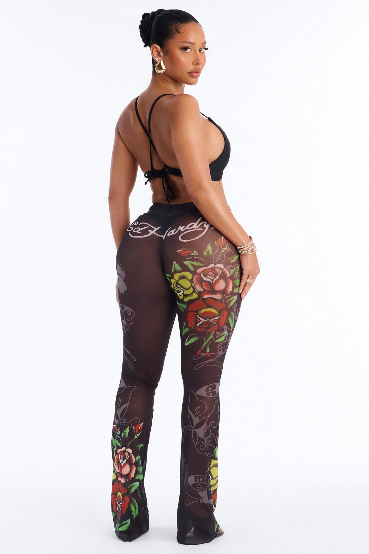 Ed Hardy Rose Mesh Swim Cover Up Pant - Black