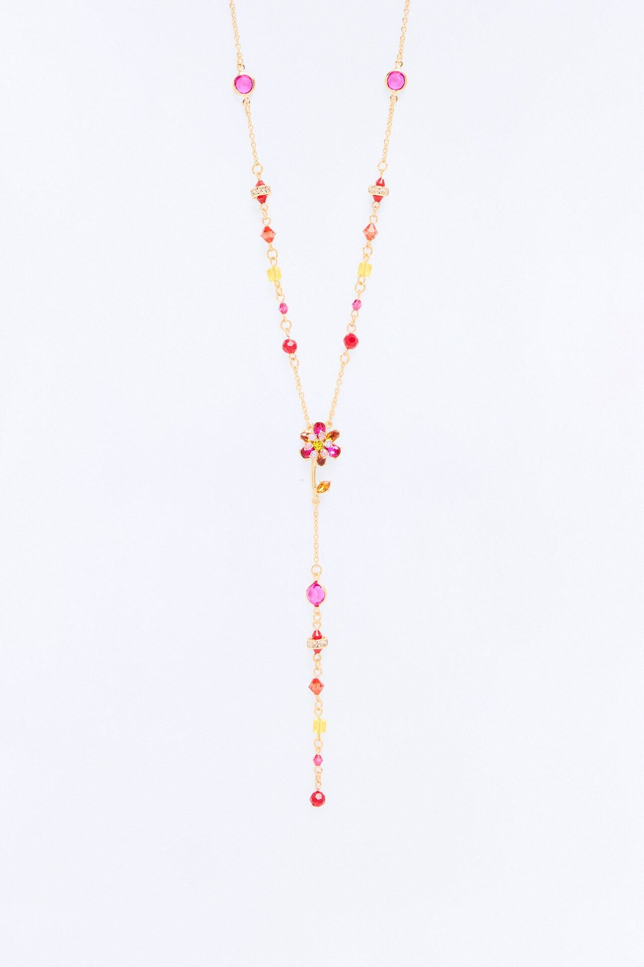Camellia Glow Lariat Necklace - Gold/Pink
