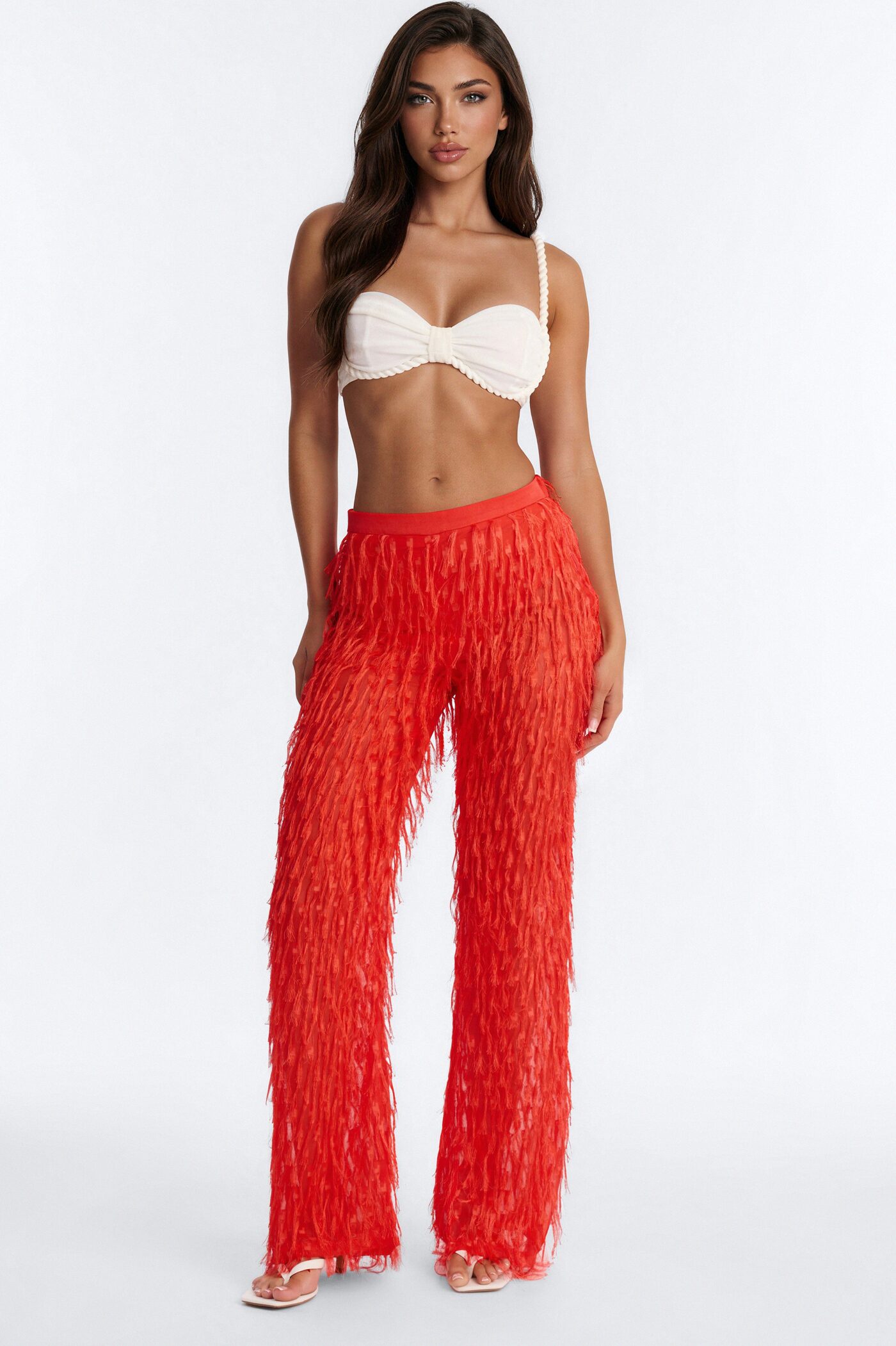 Spicin It Up Fringe Trim Wide Leg Pant - Tomato Red