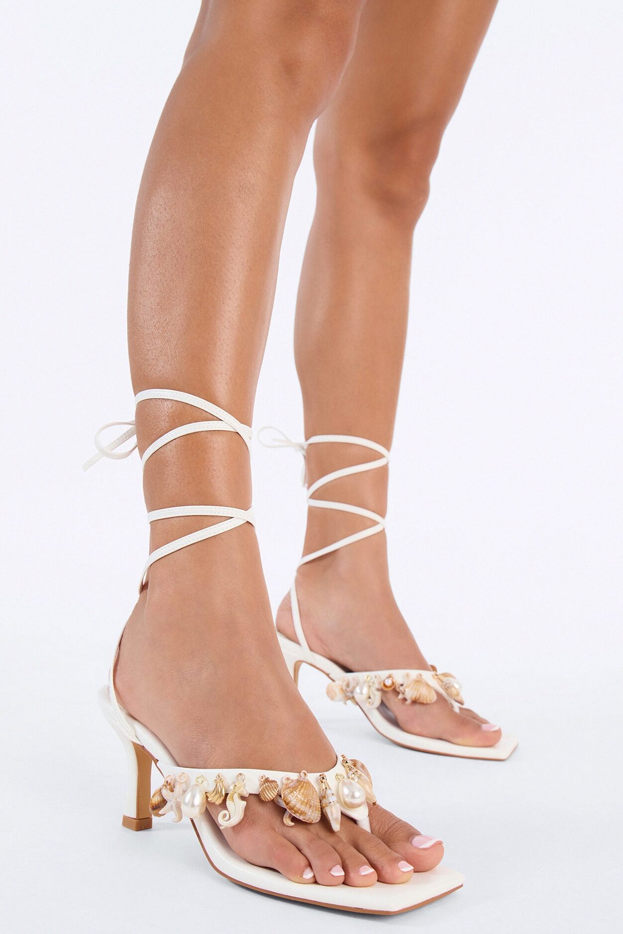 Water Charmer Wrap Up Heels - White