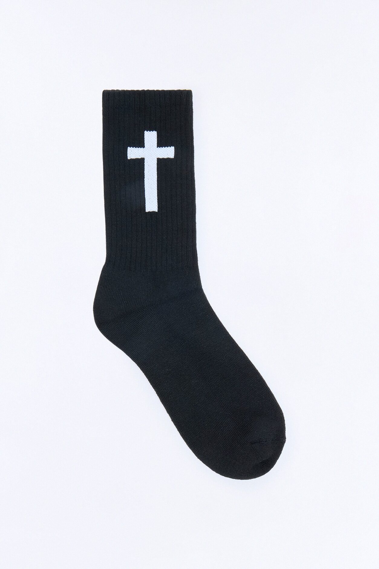 Stand Alone Cross Ribbed Crew Socks - Black