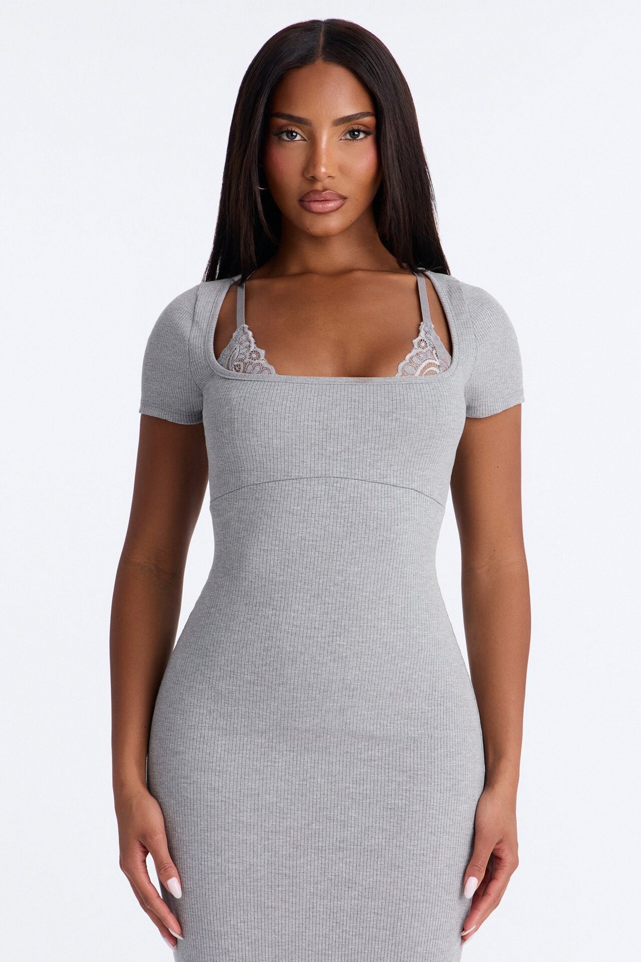 Savanna Lace Snatched Maxi Dress - HeatherGrey