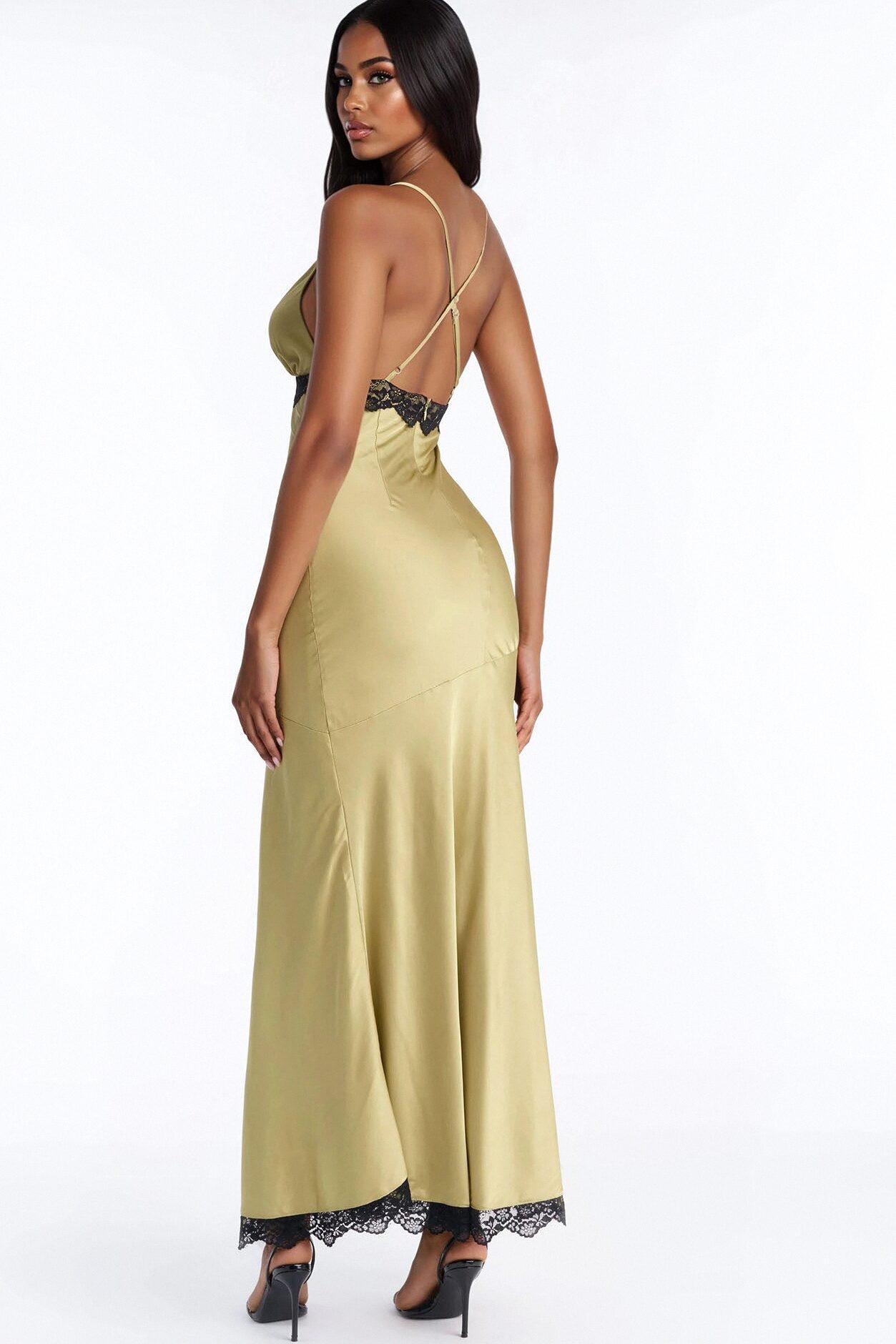 Raylene Lace Satin Maxi Dress - Green/combo