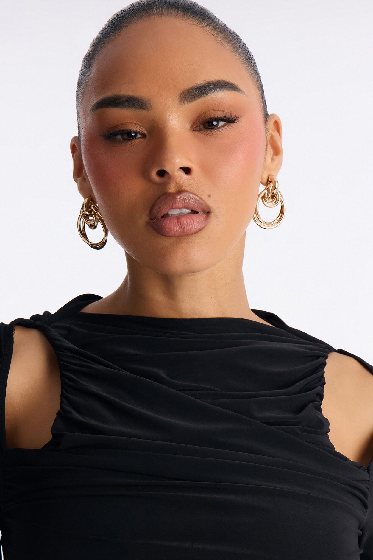 Carlita Ruched High Neck Maxi Skirt Set - Black