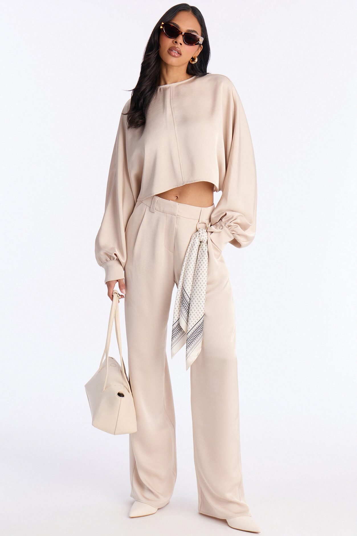 Not Your Typical Satin 3 Piece Pant Set - Champagne