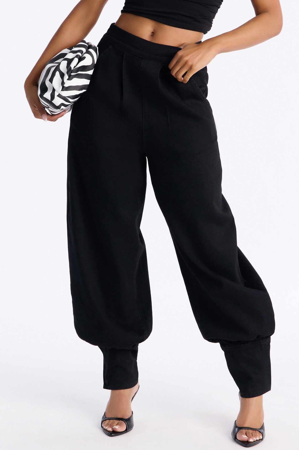 Destination Unknown Drapey Denim Balloon Jeans - Black