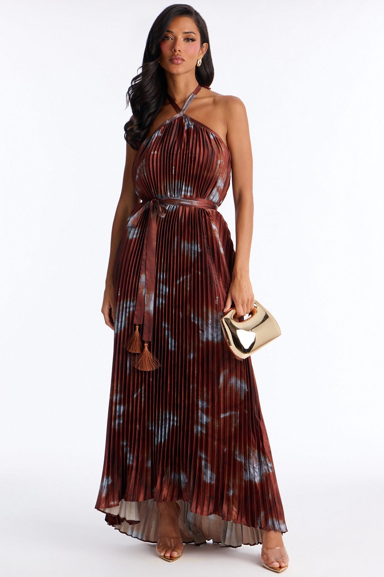 Flirting Plisse Maxi Dress - Brown/combo