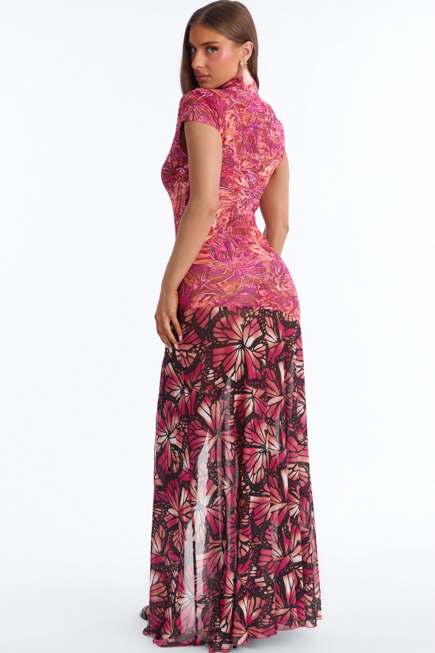 Lenah Lace Maxi Dress - Fuchsia/combo