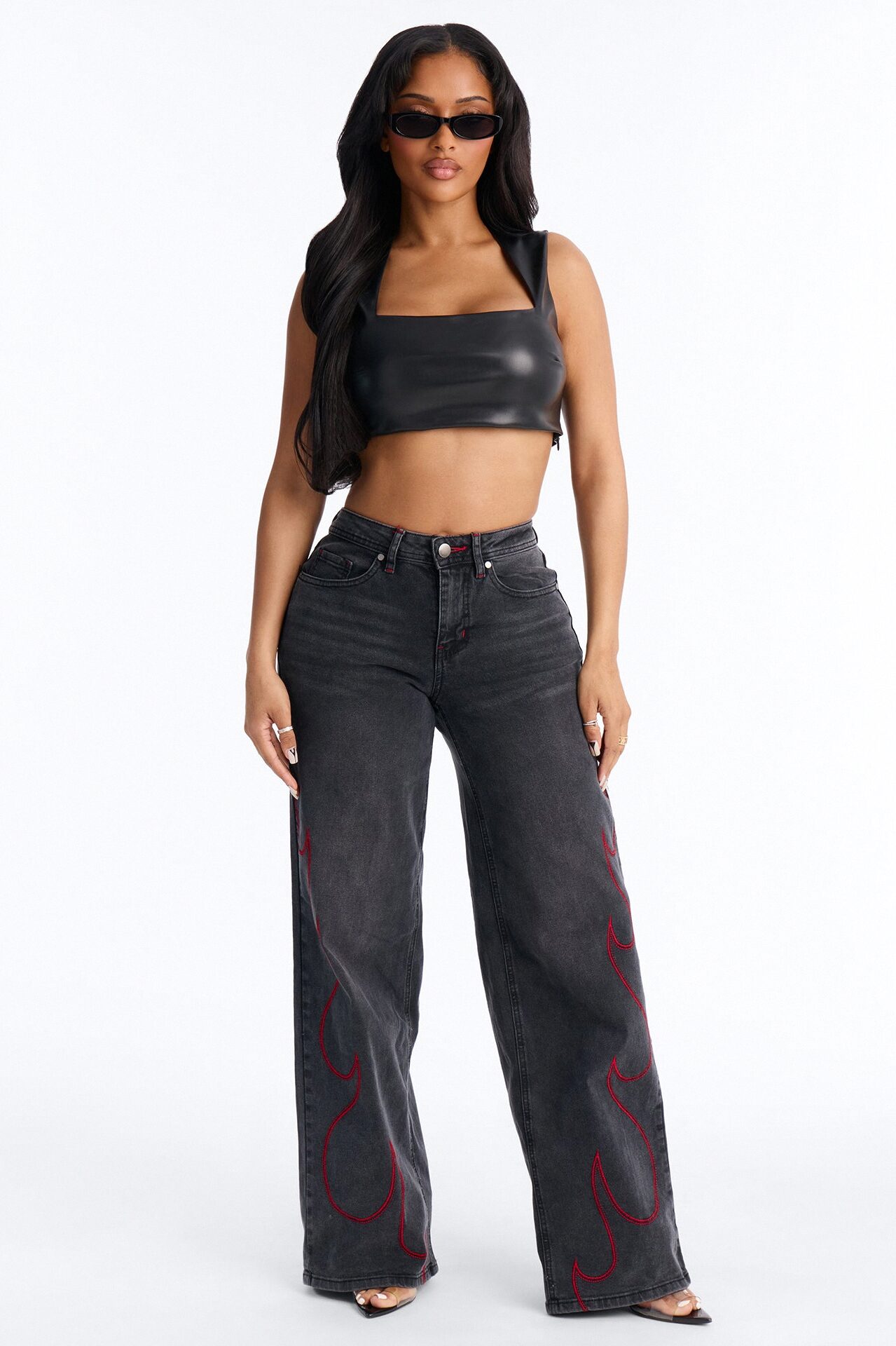 Wide leg denim jeans